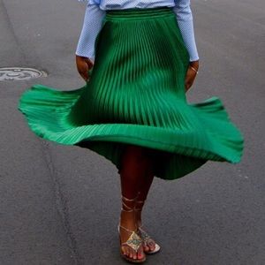 Green Pleated Skirt